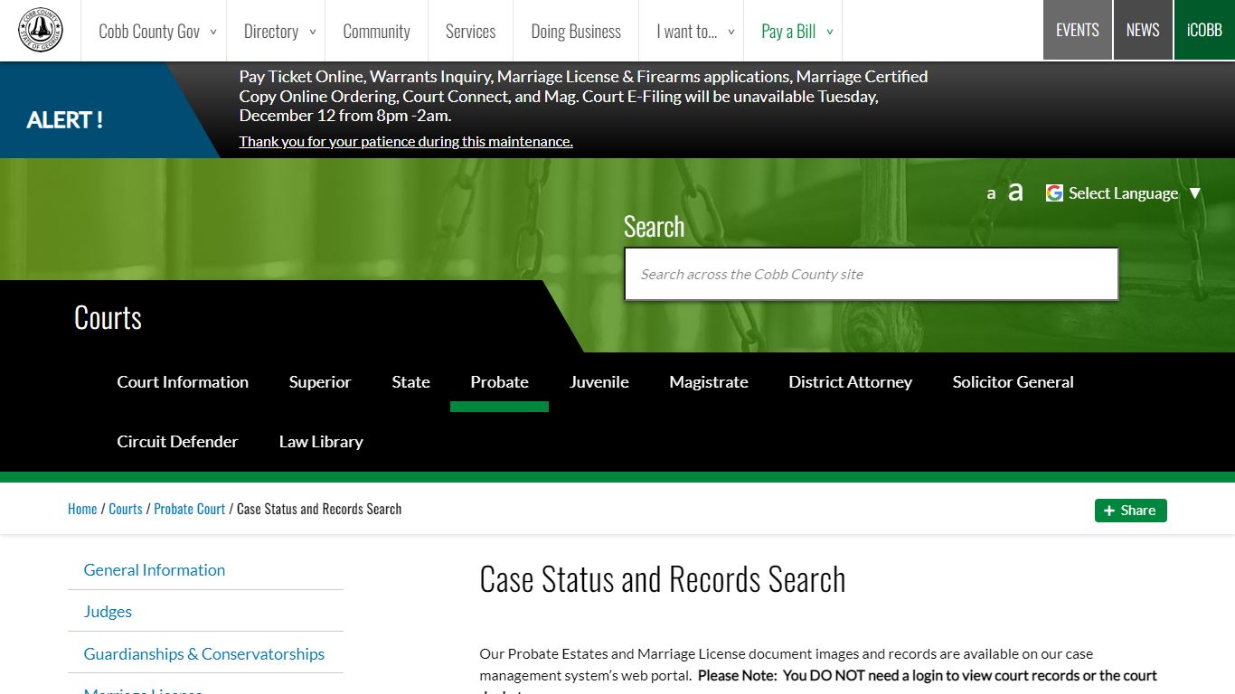 Case Status and Records Search | Cobb County Georgia